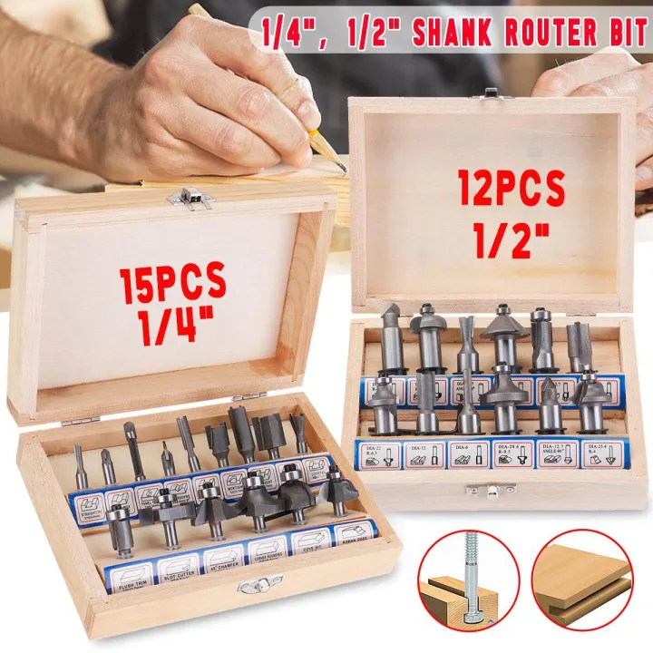 Router Bits Set 1/4'' 1/2'' Shank Hand Tools DIY Trim Trimming Machine Milling Cutter Tool