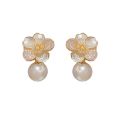 Enacolor Luxury Crystal Pearl Flower Earrings for Women Female Jewelry Party Accessories New 2024. 