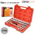Professional 32Pcs SOCKET TOOLS SET WRENCH 1/2" DR. SOCKET SET Heavy Duty Hand Tool. 