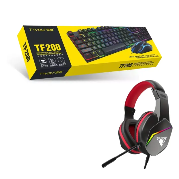 RGB Keyboard, Mouse, Twolf TF-200 Gaming Bundle + RGB Gaming Headset GH-269 Jedel