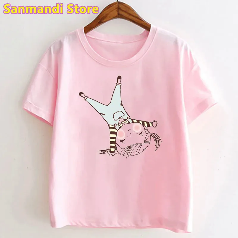 Girls Short Sleeve Shirts Cute Cartoon Character Graphic Tops Tees Summer Loose Fit Round Neck T-Shirt For Kids Teens Purple 5-6 Years