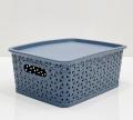 Lidded Storage Bins, Plastic Stackable Weaving Wicker Basket Containers set with Lid and Handle. 