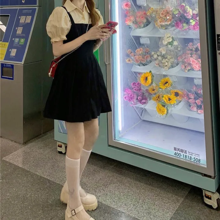 Korean%20College%20Style%20Fake%20Two-Piece%20First%20Love%20Date%20Black%20Dress%20Back%20polo%20Collar%20Dress%20Small%20Sweet%20and%20Spicy%20Summer%20New%20-%20Image%203