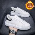 Winter Warm Fleece-Lined Men's Casual Shoes Height Increasing Mcqueen Sneakers White Shoes Fashion Trendy Men's Shoes. 