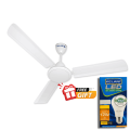 Kelani Ceiling Fan - White (Manufactured by Havells) - KEL-25FANBZZWZ + Free Energy Saving LED Bulb Screw Type E27 (LED012SL-WWW). 