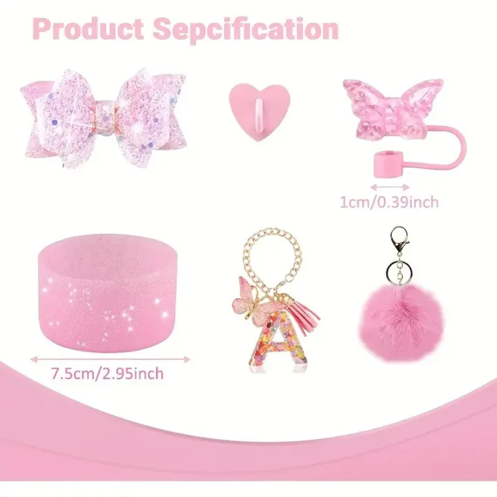 6pcs%20Tumbler%20Cup%20Accessories%20Set%20-%20Butterfly%20Straw%20Topper%20Cover%20Cap,%20Bling%20Bow%20for%20Straw,%20Sparkly%20Silicone%20Boot,%20Letter%20Charm%20and%20Pompom%20for%20Water%20Bottle%20Cups%20Tumbler%2040oz%2030oz%2020oz%20-%20Image%204