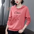 Yfashion Women Cotton Hooded Sweater Trendy Letter Printing Long Sleeves Sweatshirt Loose Pullover Tops. 
