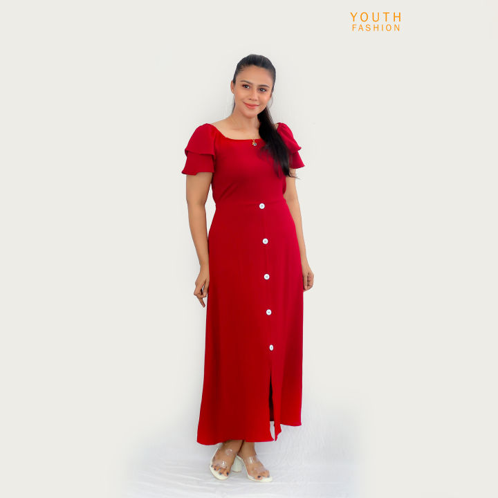 Double%20Sleeve%20Front%20Button%20Women%20Plain%20Frock%20-%20Image%203