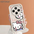 Hontinga for Redmi 14C Back Cover Cute Shy Hello Kitty Pattern Ladder Soft Camera Protection Rubber Phone Case for Girls. 