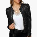 DESCENTE Spring Jacket Sparkling Sequin Cardigan for Club Party Performance Stylish Open Stitch Jacket with Long Sleeves for Women Women Jacket. 