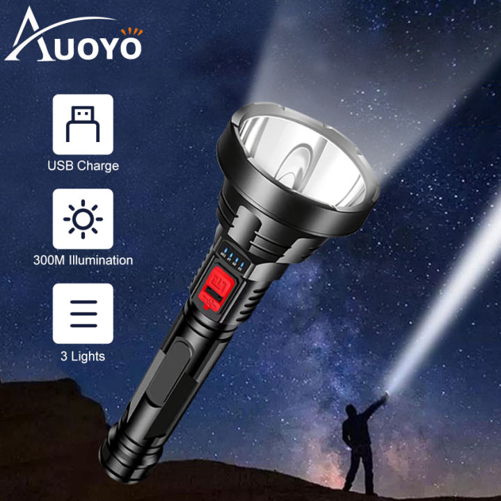 Auoyo%20Flashlights%20Emergency%20Electric%20Portable%20Lamp%20Light%20Camping%20Hiking%20Work%20Lights%20Flashlight%20Bright%20Searchlight%20Spotlight%20300M%20Distance%20USB%20Rechargeable%20Flashlight%20-%20Image%202