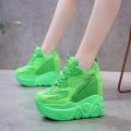 【BestGO】Girl 12.5cm/4.9 Height Chunky Sneakers Thick Bottom High Heels Breathable Mesh Wedge Shoes Woman Fashion Women ShoesDaddy shoes new all-match color matching thick-soled platform white shoes. 