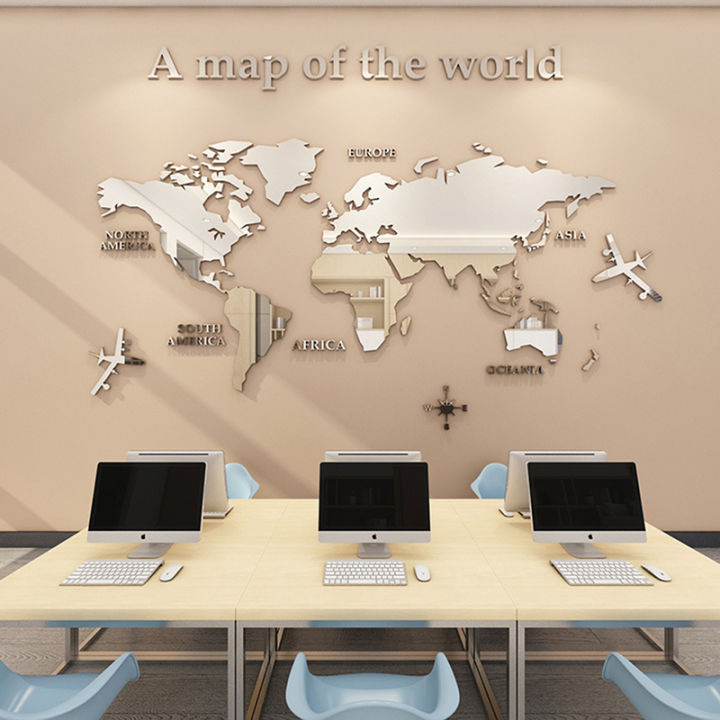 Sticker Plain Color Multi-sizes Acrylic World Map 3D Wall Sticker Bedroom Living Room Home ...