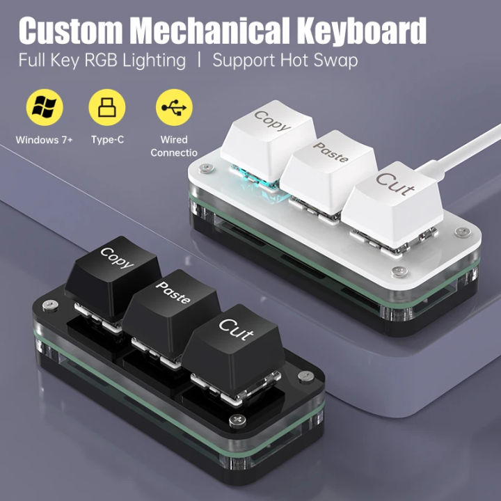 RGB 3 Keys Macro Programming Mini Keyboard for Photoshop Gaming Hotswap Programming Keypad Paste Mini Button Macropad