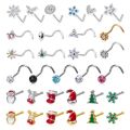 1pc Cat Alien Flower L Shape Nose Studs Nose Screw Bone Piercing Stud Pin Women Christmas Gift 20g CZ Stainless Steel Nose Rings. 