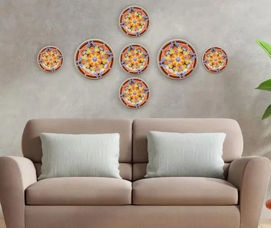 Dankotuwa Lotus Hue Orange 7 Pcs Wall Art