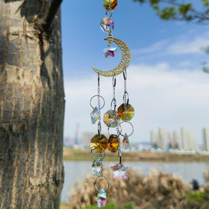 Crystal Wind Chime Hangings Pendant Gold Silver Series Star Moon Creative Home Aeolian Bell Windbell Decoration For Home Bedroom