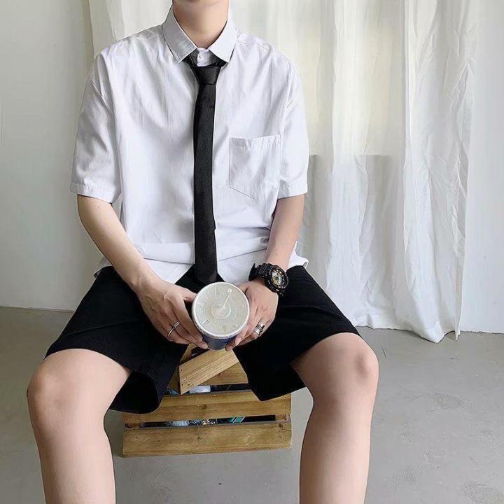 Shirt%20Men's%20Loose%20Hong%20Kong%20Style%20Summer%20Pure%20White%20Short-Sleeved%20Shirt%20Student%20Class%20Clothes%20Casual%20Long%20Sleeve%20Shirt%20College%20Style%20-%20Image%203