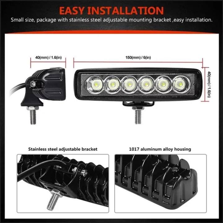2Pcs%206%20inch%2018W%20DRL%20LED%20Work%20Lamp%20Light%204WD%20for%20%20Off%20Road%20Truck%20Bus%20Boat%20Fog%20Light%20Car%20Light%20Assembly%20-%20Image%208