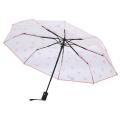 Fashionable Heart Pattern Portable Transparent Automatic Three Folds Folding Rain Umbrella. 