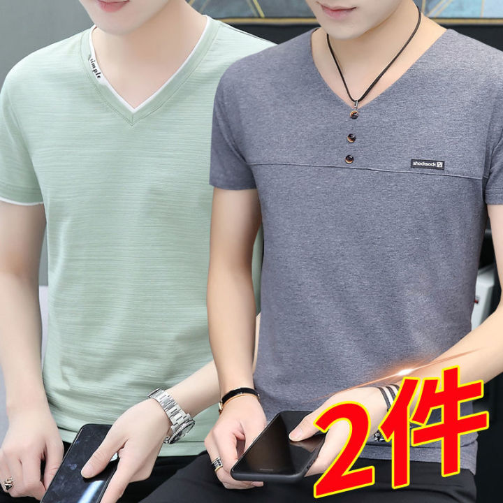 Cotton%20Short%20SleeveTMen's%20T-shirtVCollar%20Ice%20Silk%20Ice%20Feeling%20Clothes%20Fashion%20Trend2023Summer%20T-shirt%20Men's%20Elbow-Sleeved%20Top%20-%20Image%203