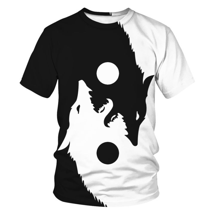 New Men's Clothing Summer 3d Yin-yang Wolf Printed T-shirt O