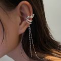 Long tassel ear bone clip Girls Trendy Punk Ear Cuff Girl no Piercing Ear Clip Fake Cartilage Earrings Korean Clip Earring Women Gothic Silver Dangle Earring. 