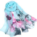High Quality Female Pretty Scarf Sunscreen Shawl Seaside Beach Flower Design Georgette Thin Silk Scarf Women Scarves Wholesale. 