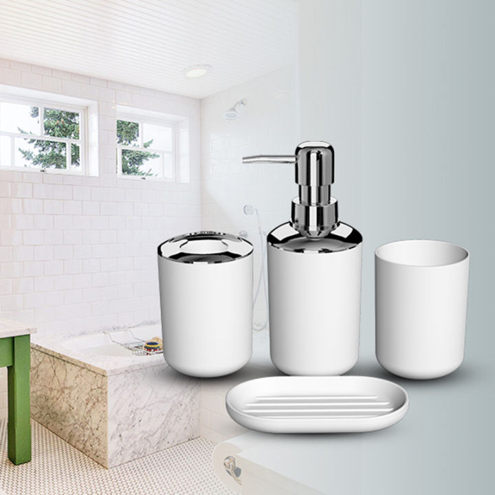 4%20Pcs%20Plastic%20Bathroom%20Accessory%20Set,Bath%20Toilet%20Brush%20Accessories%20Set%20with%20Toothbrush%20Holder,Toothbrush%20Cup(White)%20-%20Image%203