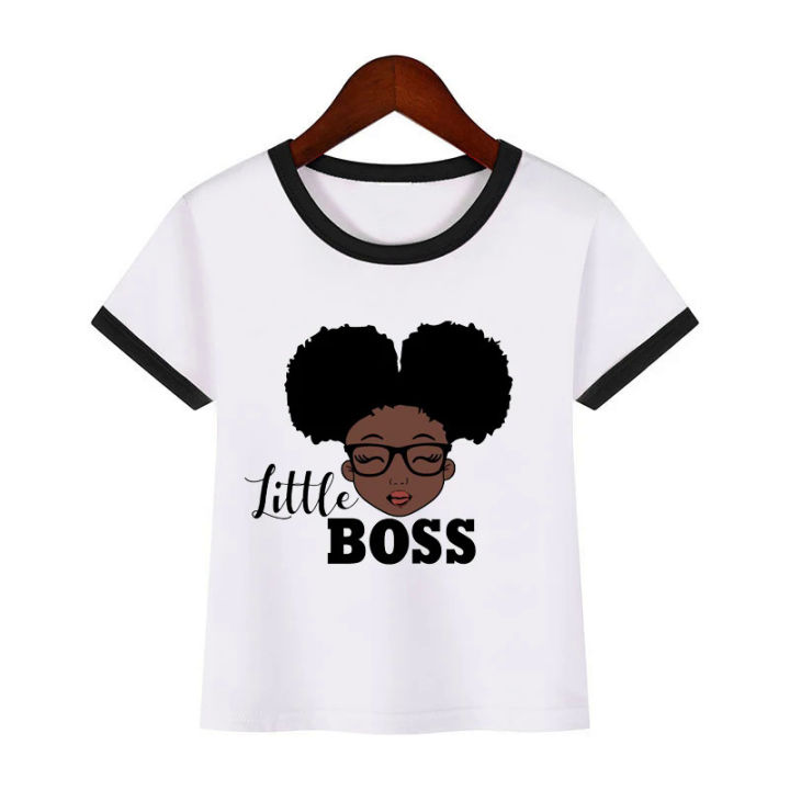 Cute melanin queen little boss print funny black girls t-shirt children's white t shirt clothes kid's black girl magic tshirt