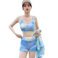 Yfashion 3pcs Women Cotton Bikini Set With Long Sleeves Sunscreen Cover-up Sweet Printing Sleeveless Tops Shorts Suit. 