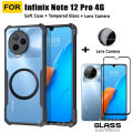 Infinix Note 12 Pro 4G Acrylic Shell Protective Cover With Ring Iron Sheet Magnet For Infinix Note 12 Pro 5G Anti-blue Ray Tempered Glass+Lens Film. 