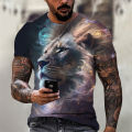 Leopard printed men's T-shirt fun casual top street oversized clothing Harajuku round neck animal pattern short sleeved T-shirts. 