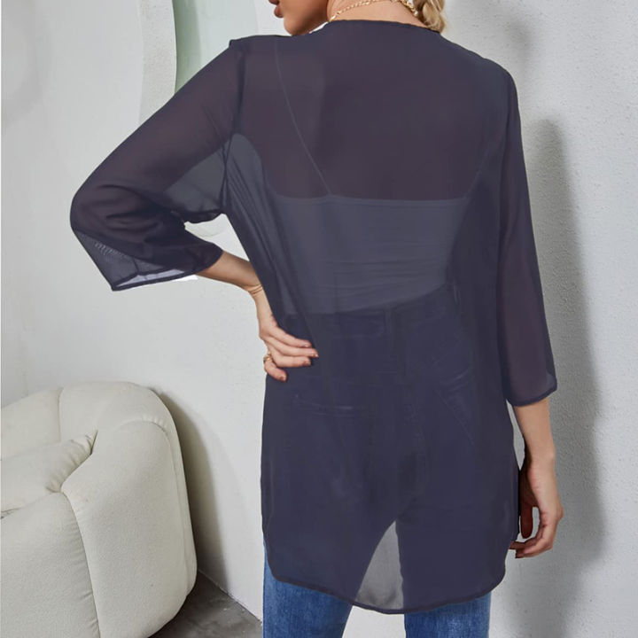 Women's%20Sheer%20Chiffon%20Jacket,%20Casual%20Cover%20Up%20Tops%20Lightweight%20Beach%20Cardigans%20Blouse%20Shawl%20-%20Image%203