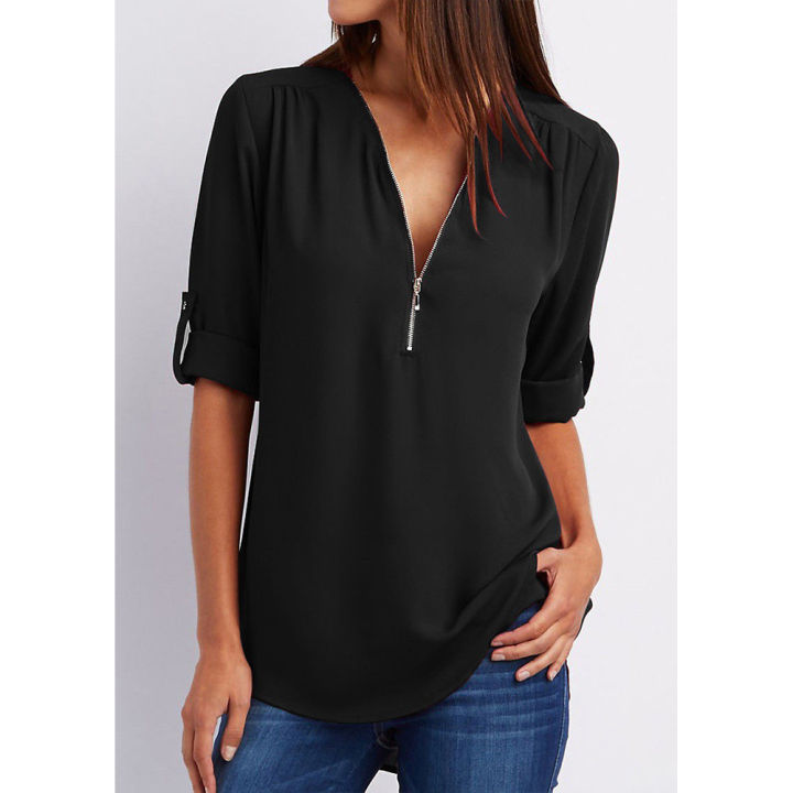 Yfashion%20Women%20Chiffon%20Shirt%20Solid%20Color%20Long%20Sleeve%20V-neck%20Front%20Zipper%20Pullover%20Top%20Plus%20Size%20Loose%20T-shirt%20color%20-%20Image%207