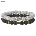 Sutuiying Gothic Skull Bracelet For Men Women Natural Stone Beads Bracelets barbell Boy Biker Cool Wristband Gift kpop. 
