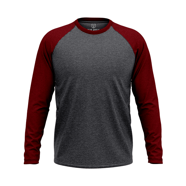 Bear Appeal Maroon & Charcoal Grey Long Sleeves Raglan Crew Neck