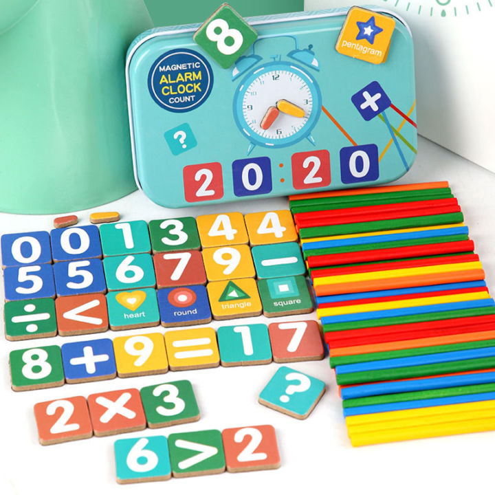 Montessori Math Toy Magnetic Box Clock Geometry Cognition Number ...