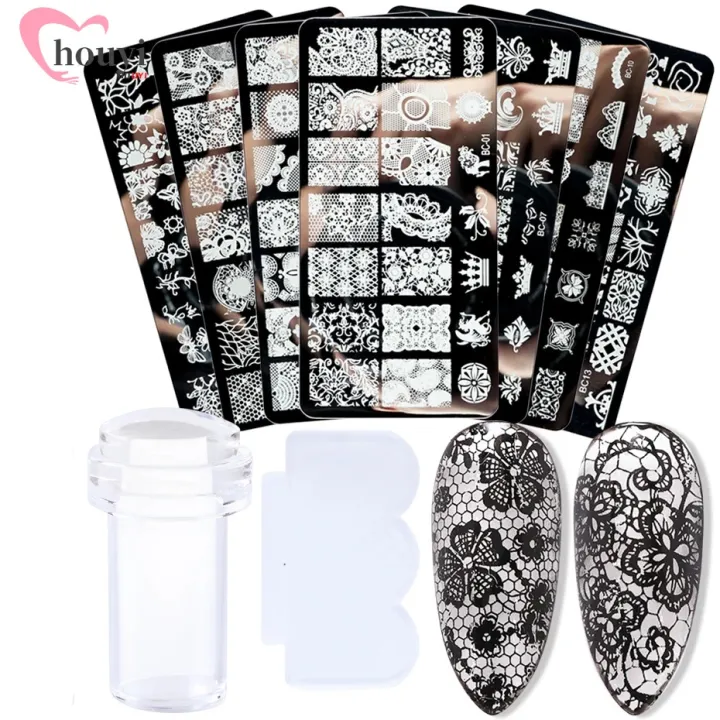 1Pc Leaf Flowers Butterfly Cat Geometry Animals Nail Stamping Plates Transparent Silicone Nail Stamp With Scraper/DIY Nail Print Art Stamping Stamper Plate