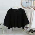 Black Niche Design Irregular Drawstring Short SleeveTT-shirt Women's Summer New Korean Style Loose Crop Top Fashion. 