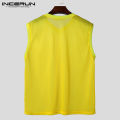 Solid color breathable summer mesh vest men's INCERUN transparent V-neck sleeveless vest beachwear. 