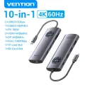 Vention USB C 10 in 1 HUB 4K 60Hz 5Gbps MST Docking Station Type C to HDMI DP USB 3.0 RJ45 100W PD SD TF Card Reader Aluminum Alloy Circular LED HUB. 