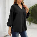 Women Casual Button Down Blouses 3/4 Sleeve Lapel Irregular T-shirt v Neck Loose Solid Color Cardigan Tops. 