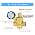 Water Pressure Regulator 1/2 Inch with Gauge, Hardness Brass, Adjustable Water Pressure Reducing Valve Water. 