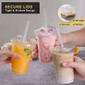 50PCS Plastic Cup with Lid and Straw Disposable Clear Cups Suitable for Party Smoothies Coffee Cold Drinks Container. 