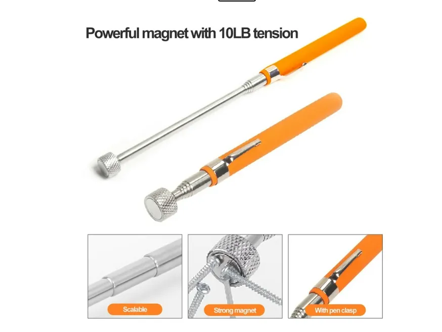 Compact Telescopic Magnetic Pickup Tool with Pocket Clip