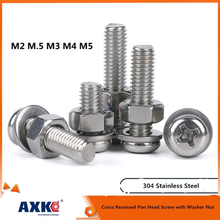 304 Stainless Steel Screw Sets Cross Recessed Pan Screw With Washer Nut ...