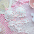 Japanese Lolita Student Bra Set Cute Heart Cat Ears Sweet Underwear Set Women Kawaii Bra Panties Set Wirefree Soft Intimates. 