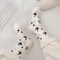 Cartoon Cute Cow Mink Velvet Socks Women Winter Soft Stocking Medium Tube Sock Cute Cloud Plush Cartoon Mink Plush Socks Indoor ZHANGNA. 