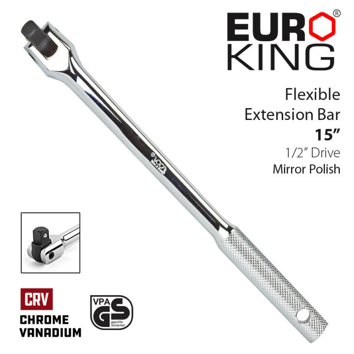 Flexible Extension Bar / Breaker Bar - 15" - 1/2" Drive - CRV - EuroKing